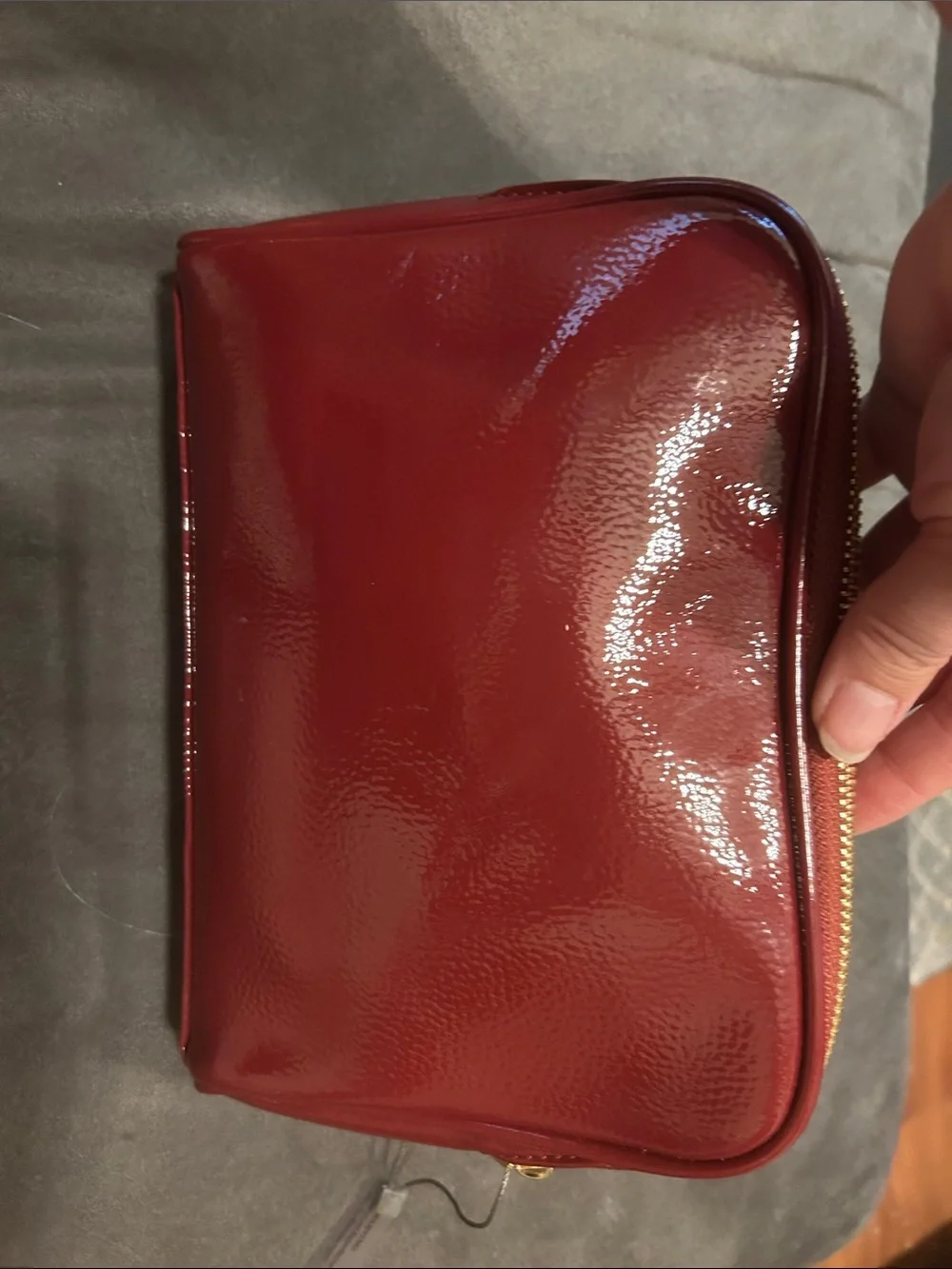 NWOT Vince Camuto Burgundy Red Patent Bow Studded Accent Clutch Cosmetic Bag
